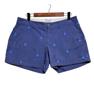Old Navy Womens 4 Chino Shorts Blue‎ Embroidered Sailboat Nautical 100% Cotton